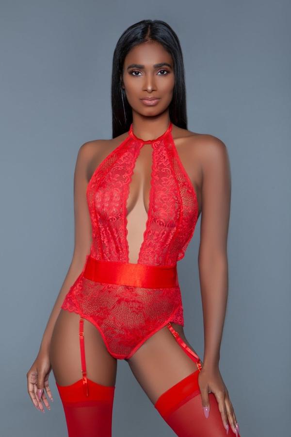 Ophelia Floral Lace Bodysuit-Red