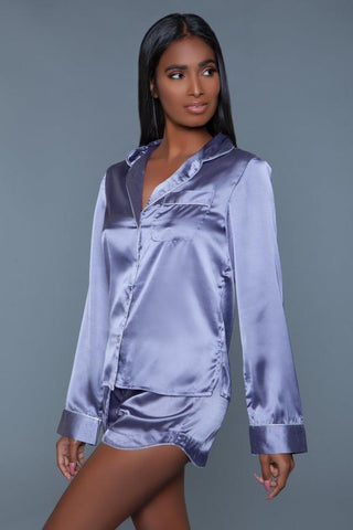 Liz 2 Pc. Satin Charmeuse Pajama Set-Lilac