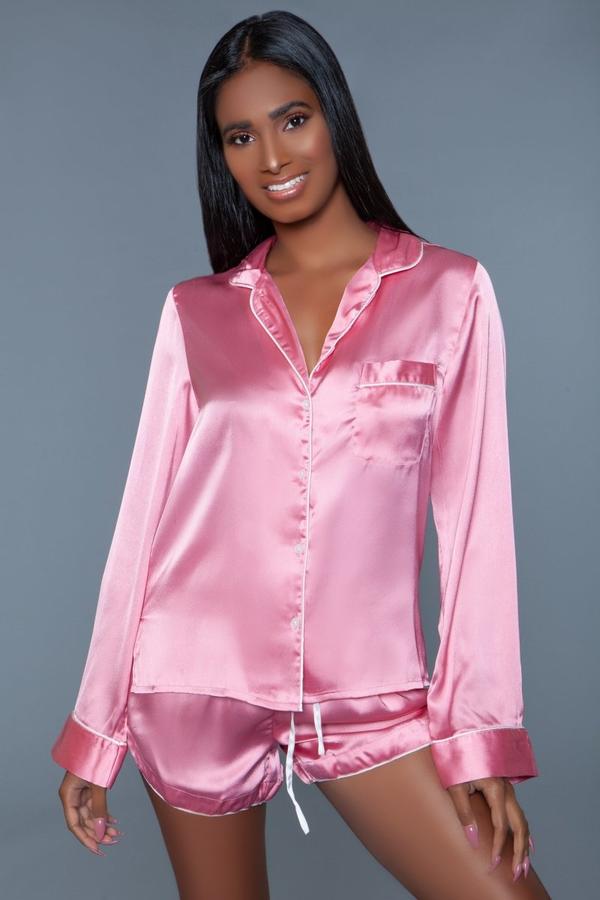 Liz 2 Pc. Satin Charmeuse Pajama Set-Pink