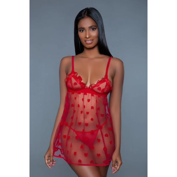 The "Sweetheart" Babydoll and G-String Set-Red