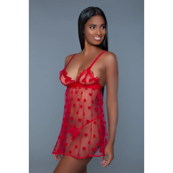 The "Sweetheart" Babydoll and G-String Set-Red