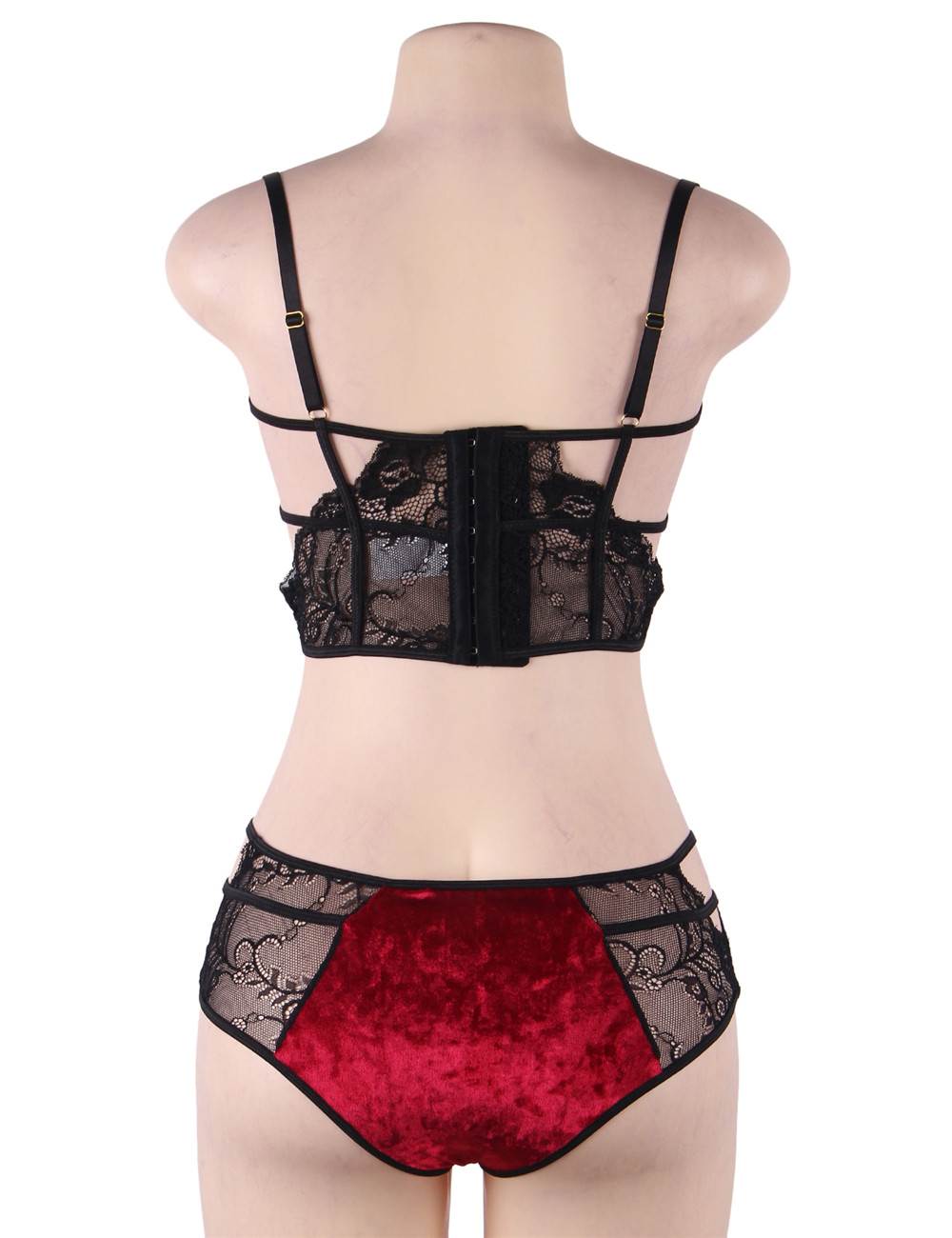 Soft Velvet With Sexy Lace Splice Bra Set With Steel Ring
