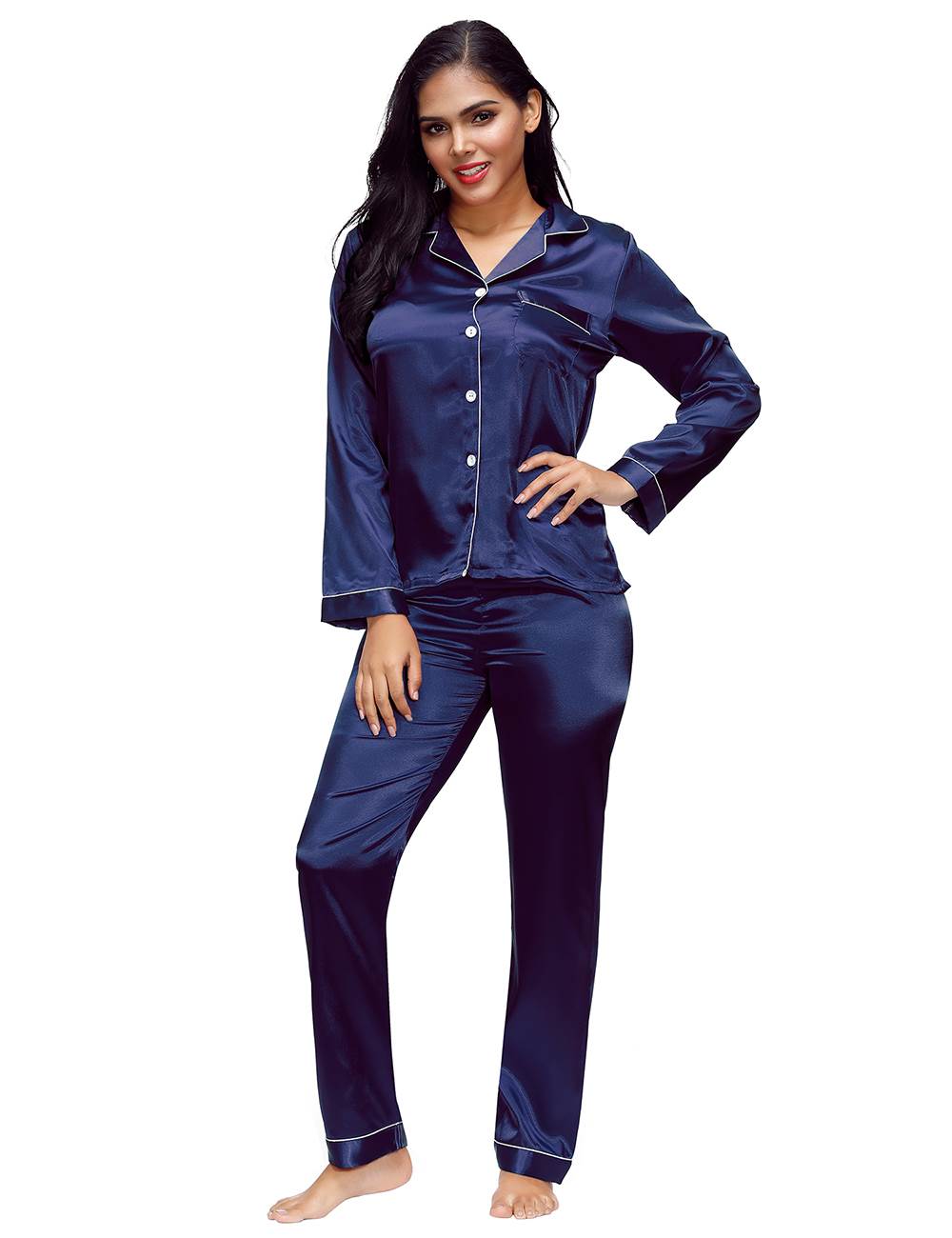 Long Sleeve Silk Pajamas Set