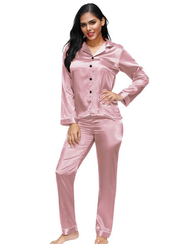 Long Sleeve Silk Pajamas Set